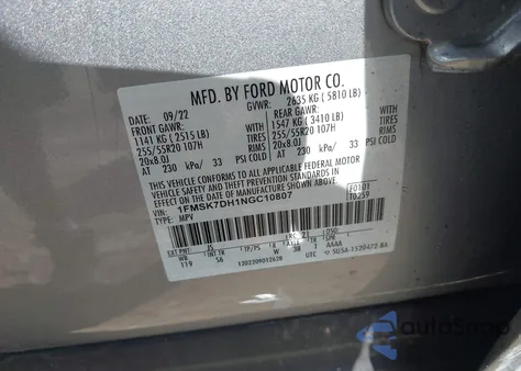 2022 Ford Explorer Xlt from USA, damaged, VIN 1FMSK7DH1NGC10807